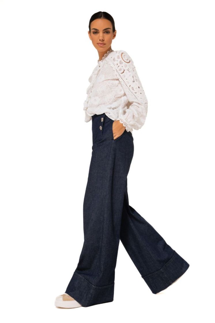 Wijde jeans met omslagboord, h 23 Jeans Dark B