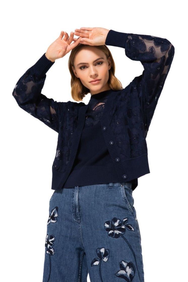 Cardigan in tulle met geborduu 21 Navy
