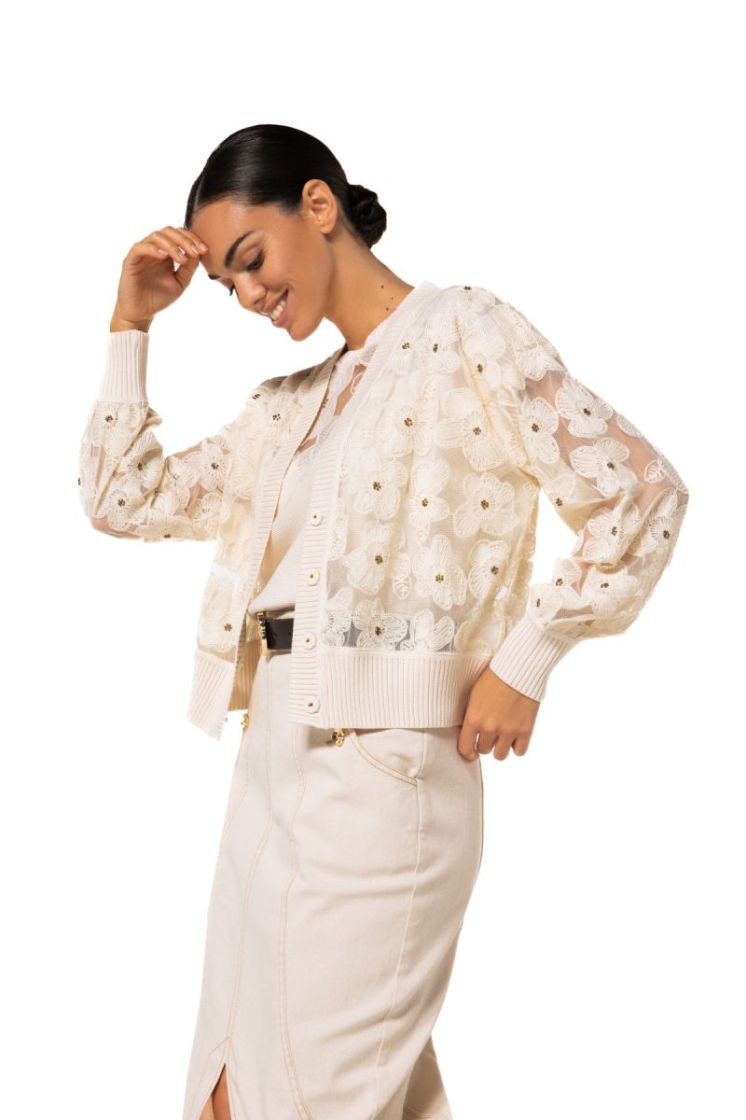 Cardigan in tulle met geborduu 93 Natural