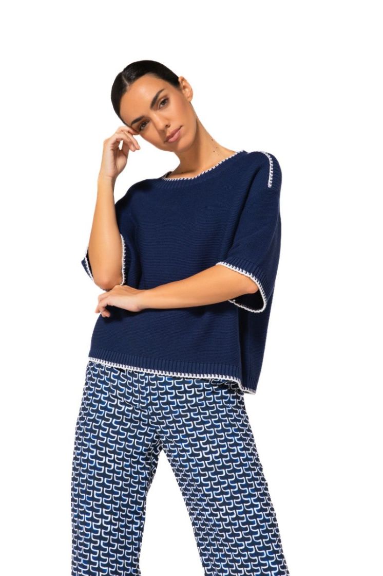 Gebreide bi-color trui 22 Indigo