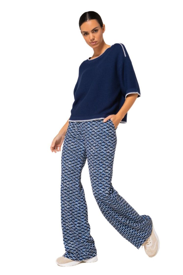 Gebreide bi-color trui 22 Indigo