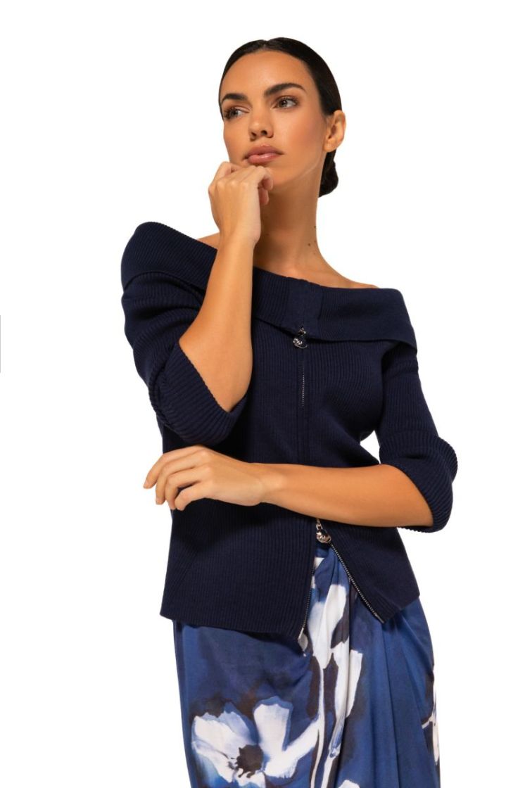 Cardigan pull in ribtricot 21 Navy