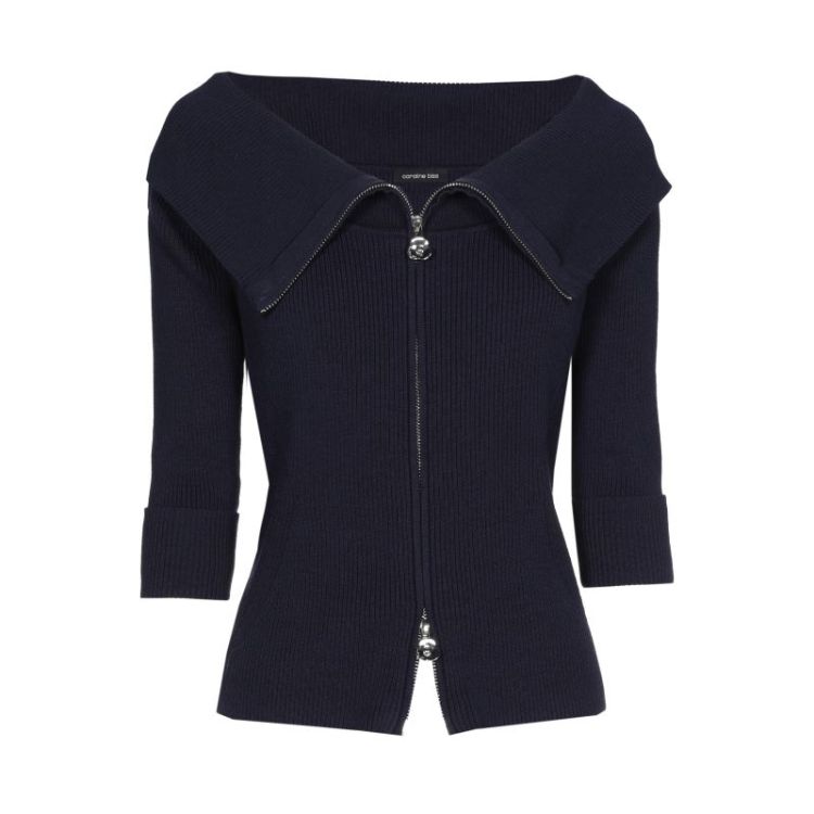 Cardigan pull in ribtricot 21 Navy