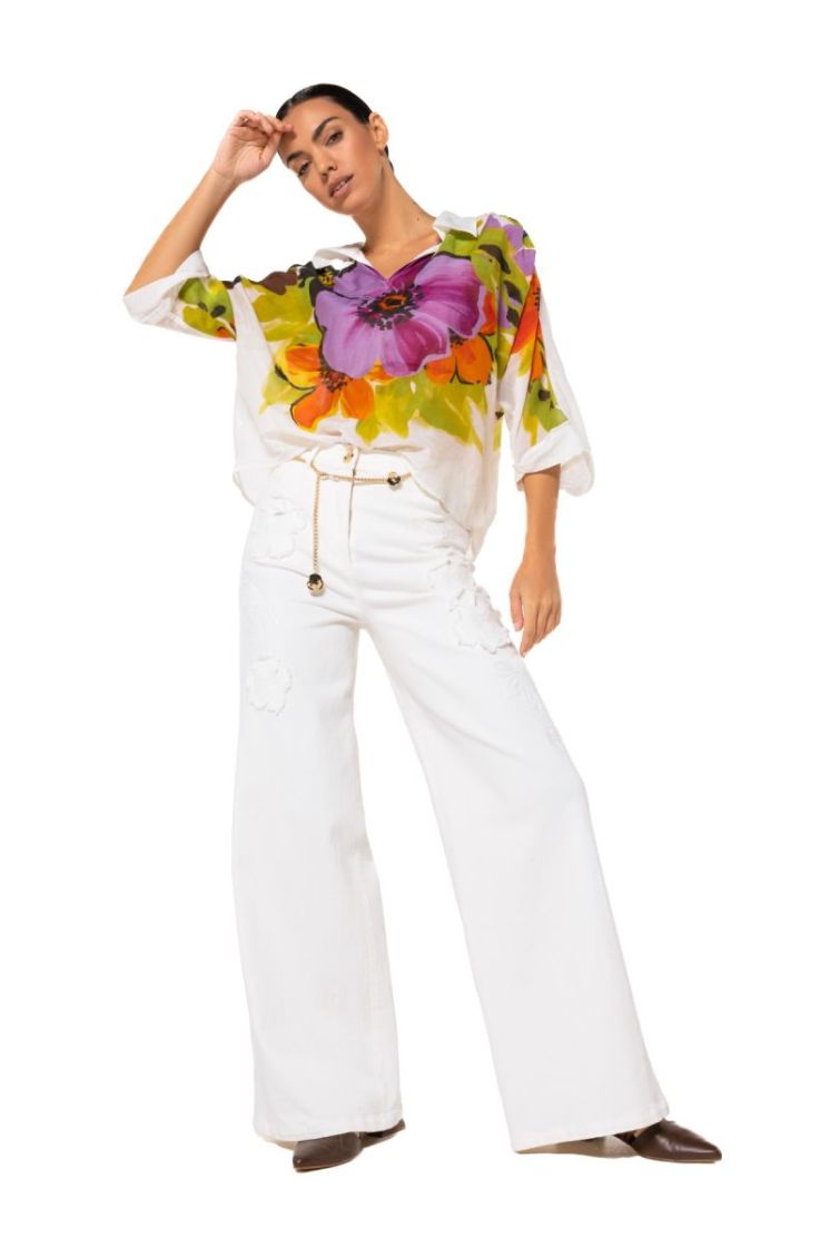 Jeansbroek met uitgerafeld blo 93 Natural