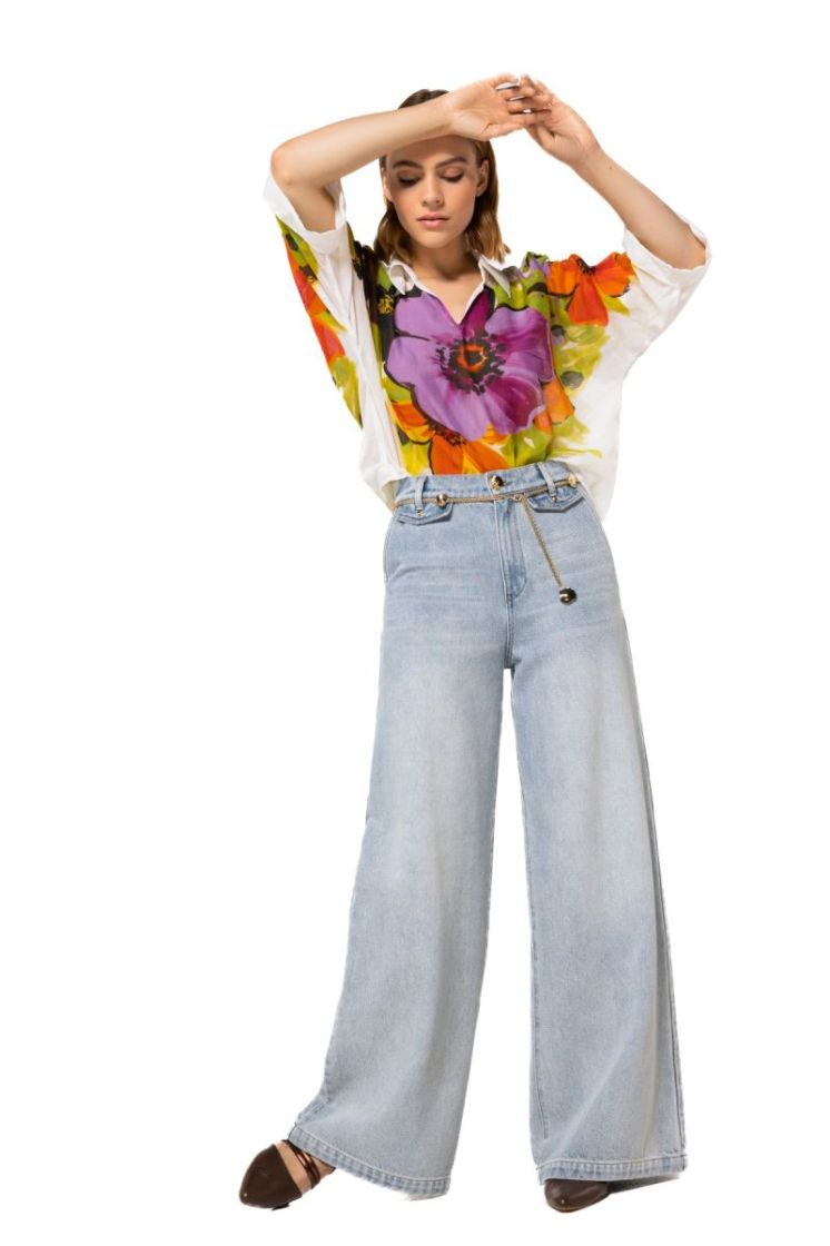 Wijde jeans, mid waist 25 Crystal Blue