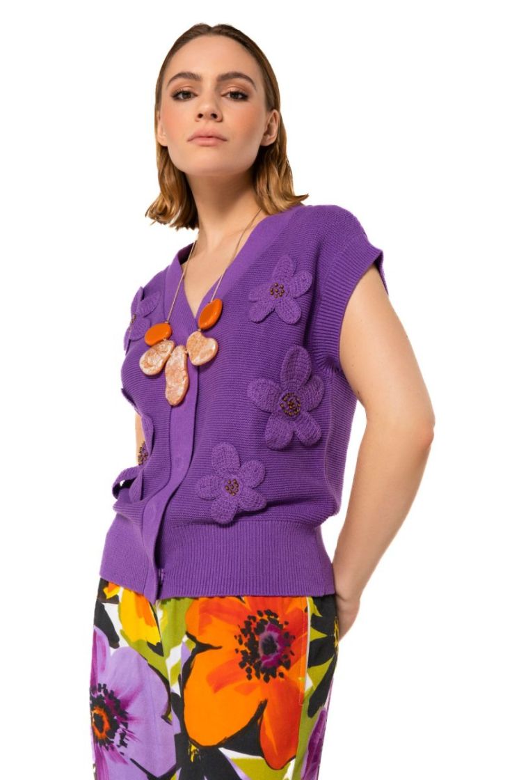 Mouwloze trui met bloemapplica 41 Lavander