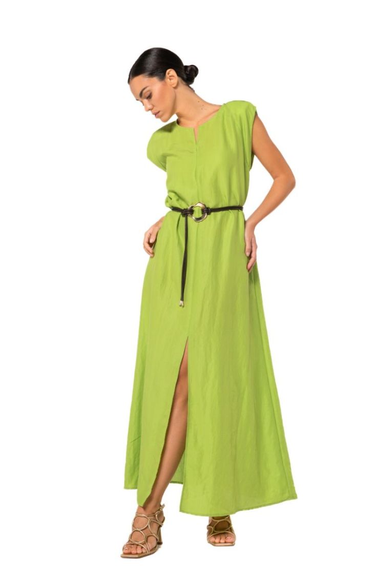 Maxi-jurk in glanzende stof 66 Lime