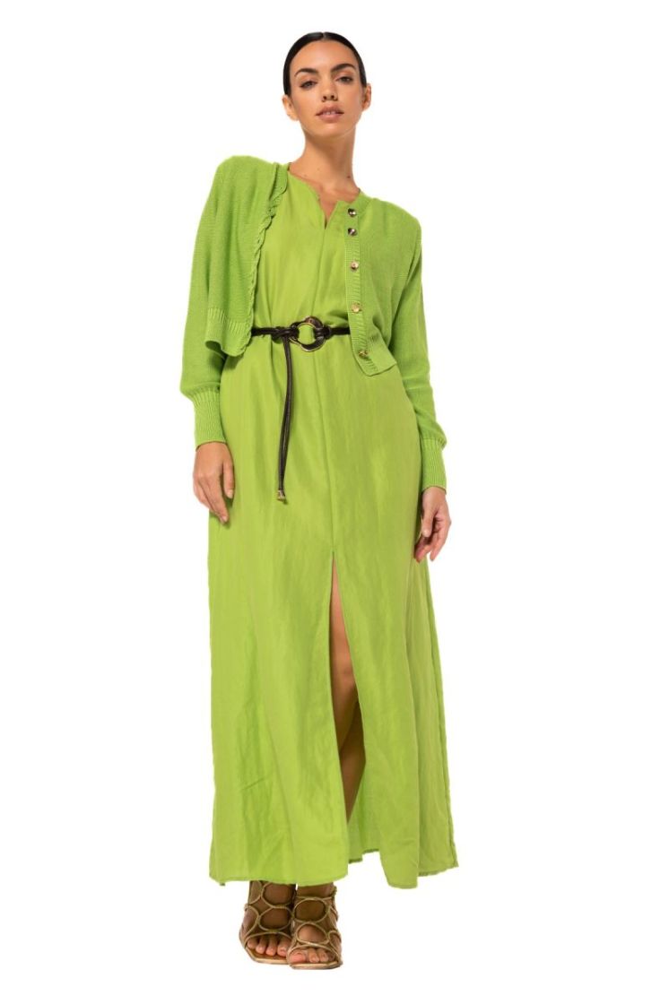 Maxi-jurk in glanzende stof 66 Lime