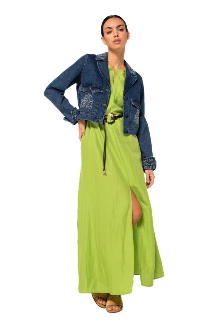 Maxi-jurk in glanzende stof 66 Lime