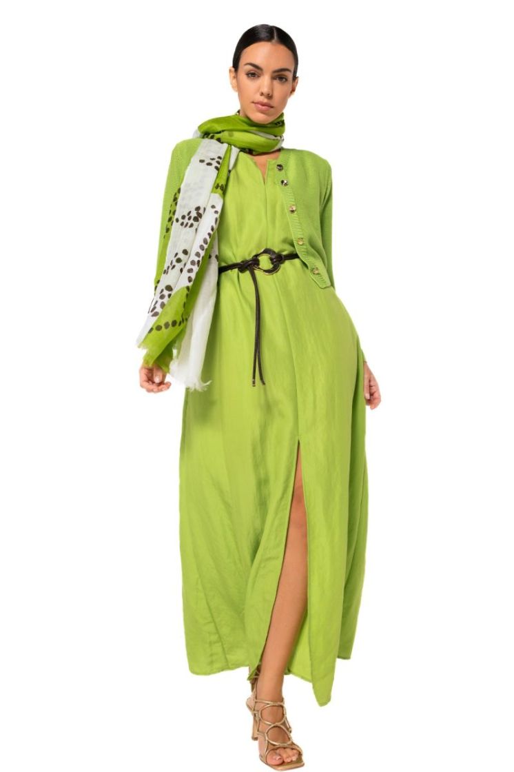 Maxi-jurk in glanzende stof 66 Lime