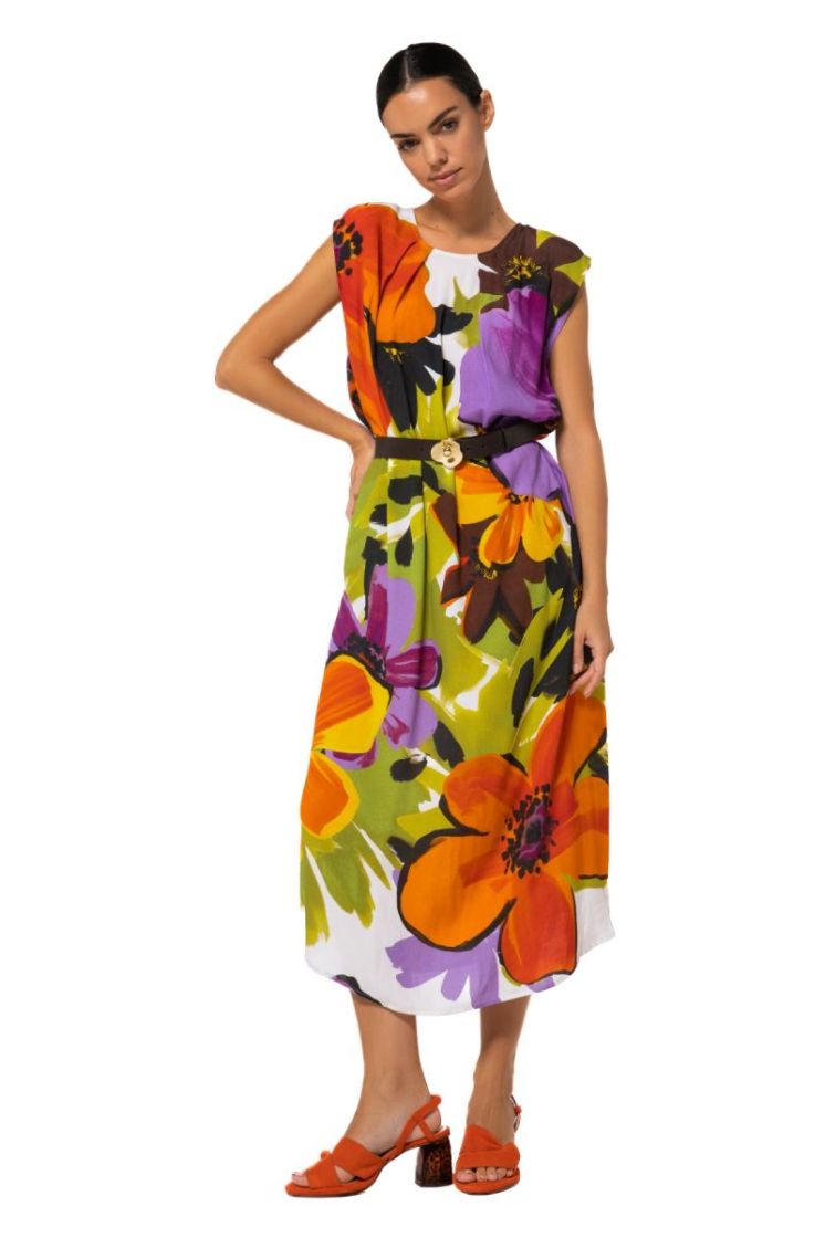 Mouwloze midi-jurk met bloemen 49 Multi Color
