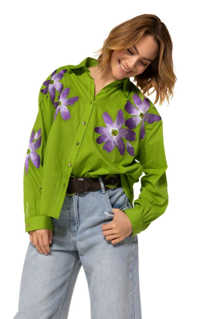 Oversized hemd met bloembroder 66 Lime
