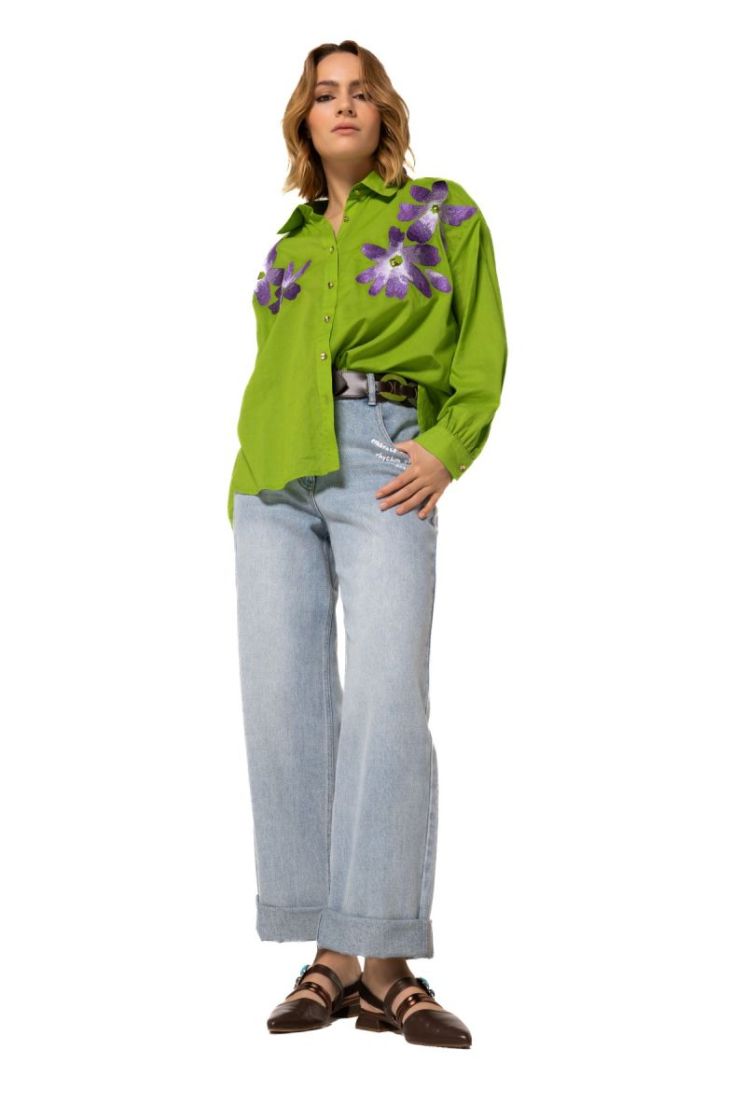 Oversized hemd met bloembroder 66 Lime