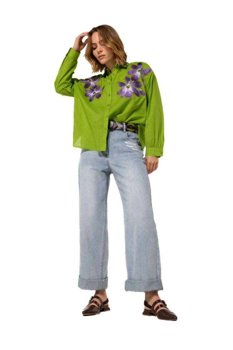 Oversized hemd met bloembroder 66 Lime