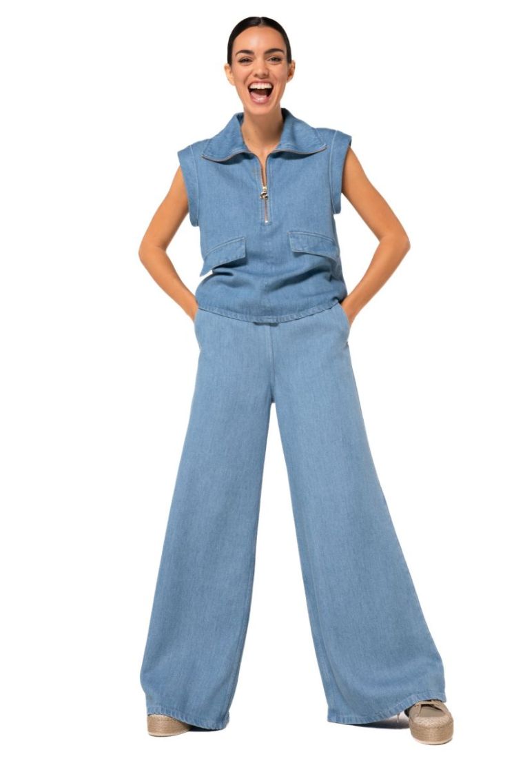 Denim top met kraagdetail 25 Crystal Blue