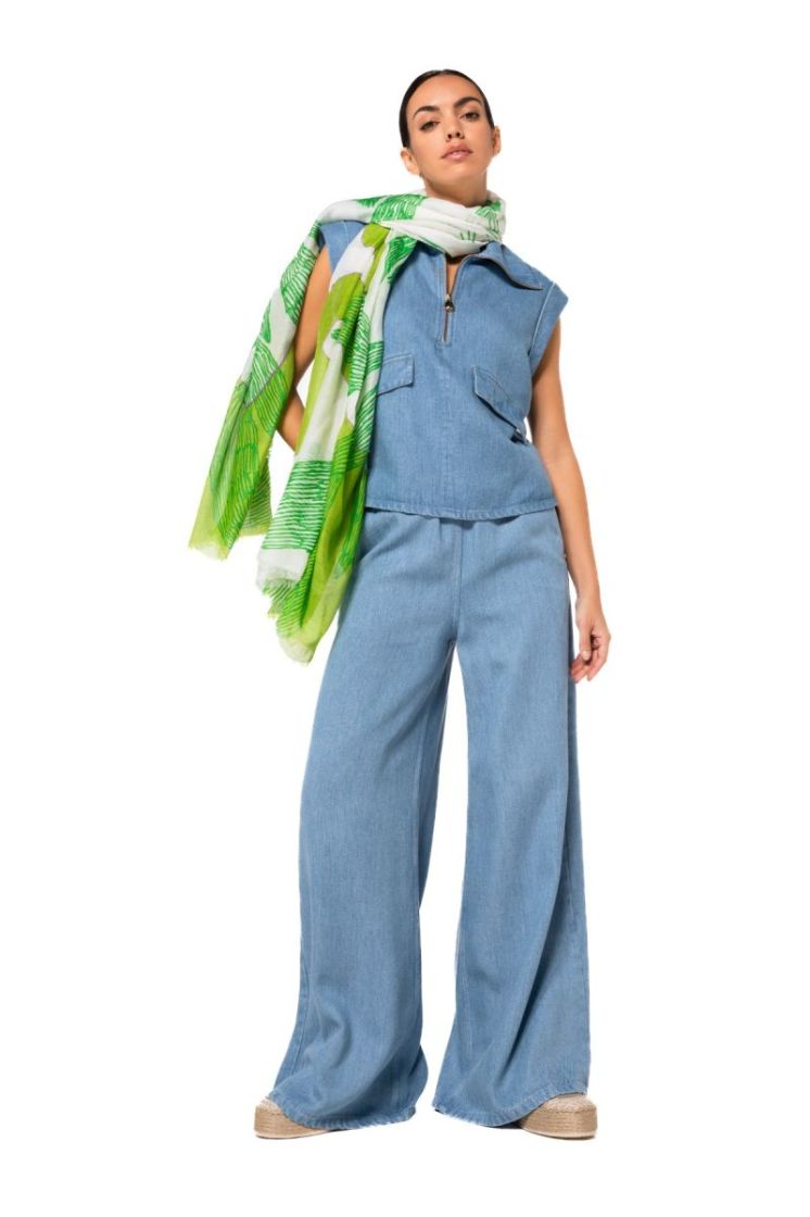 Denim top met kraagdetail 25 Crystal Blue