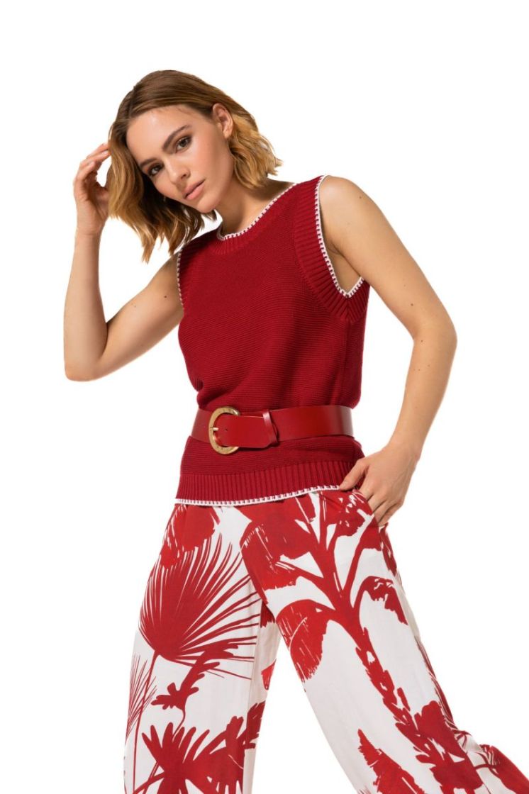 Mouwloze bi-color trui 50 Dark Red
