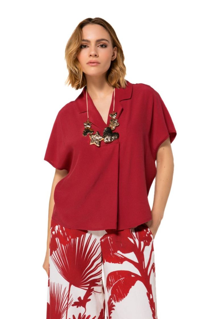Top met elegante kraag 50 Dark Red