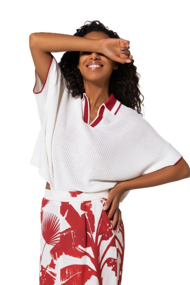 Trui met structuur en contrast 91 Off White