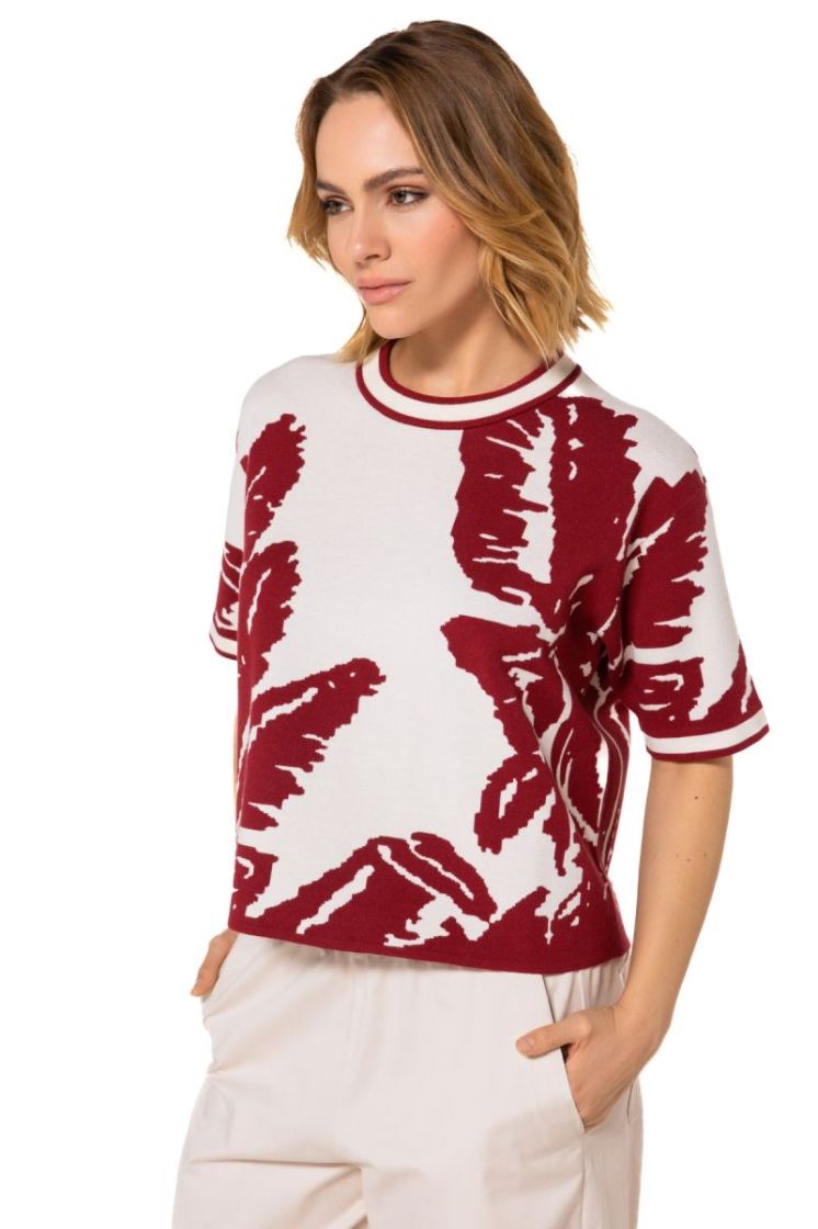 Fantasie trui met bladmotief i 59 Multicolor