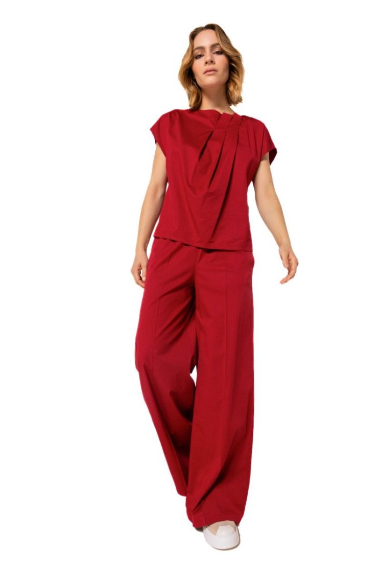 Top in fijne katoen met plooid 50 Dark Red