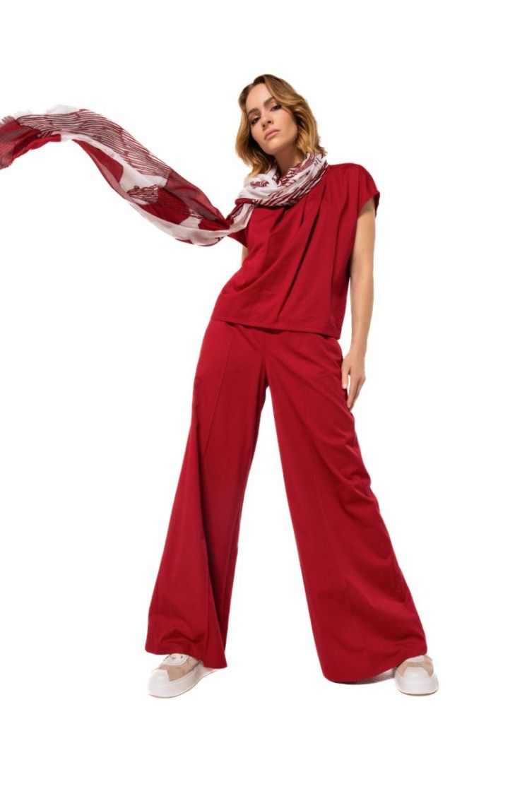 Top in fijne katoen met plooid 50 Dark Red