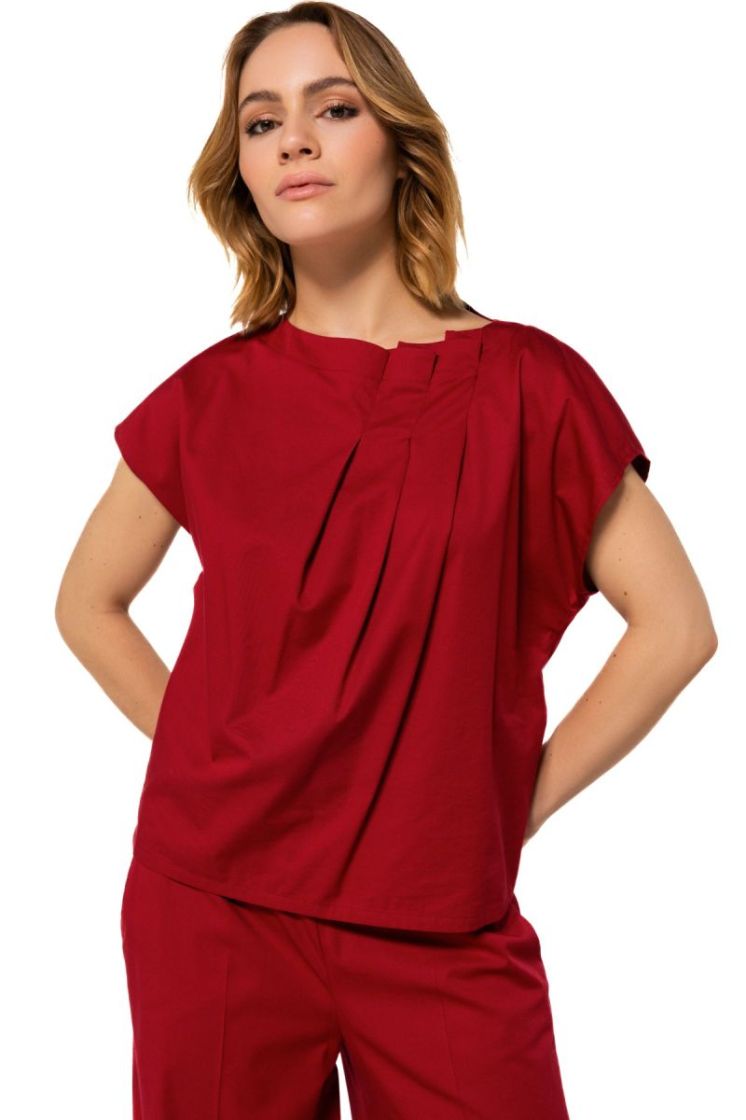 Top in fijne katoen met plooid 50 Dark Red