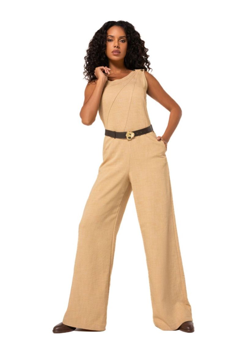 Jumpsuit met asymmetrisch scho 35 Caramel