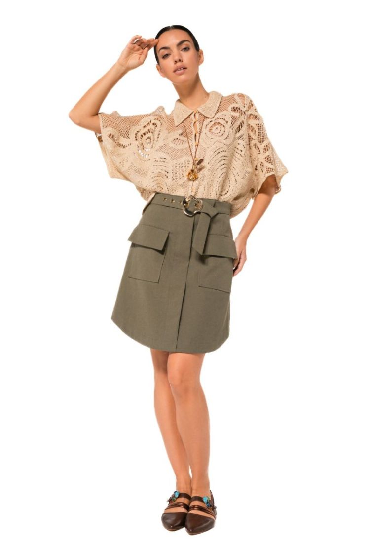 Gehaakte blouse met bloemenmot 36 Sable