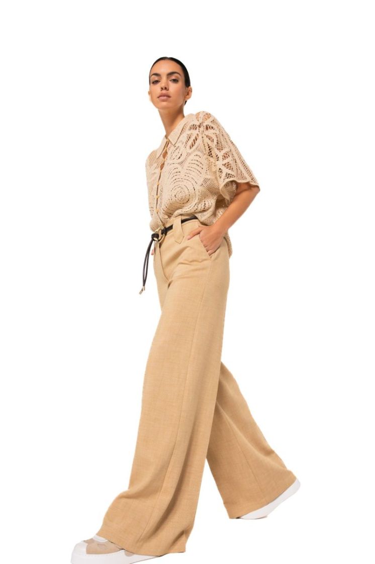Gehaakte blouse met bloemenmot 36 Sable