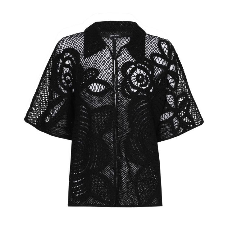 Gehaakte blouse met bloemenmot 10 Black