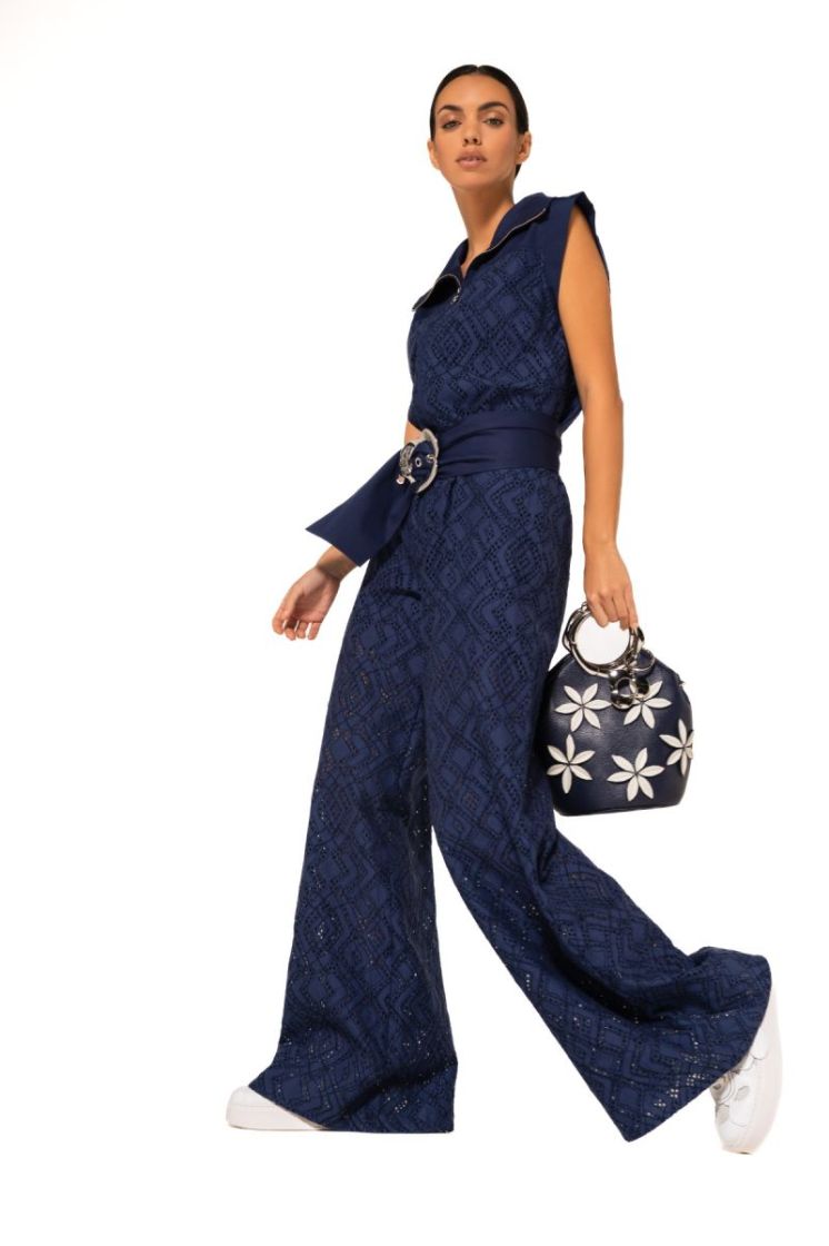 Handtas met opgestikte bloemen 21 Navy