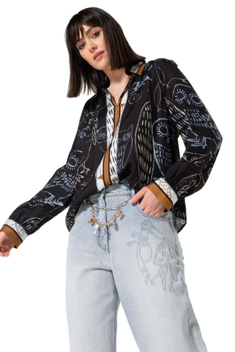 Shiny blouse met uilenprint 29 Multi Color