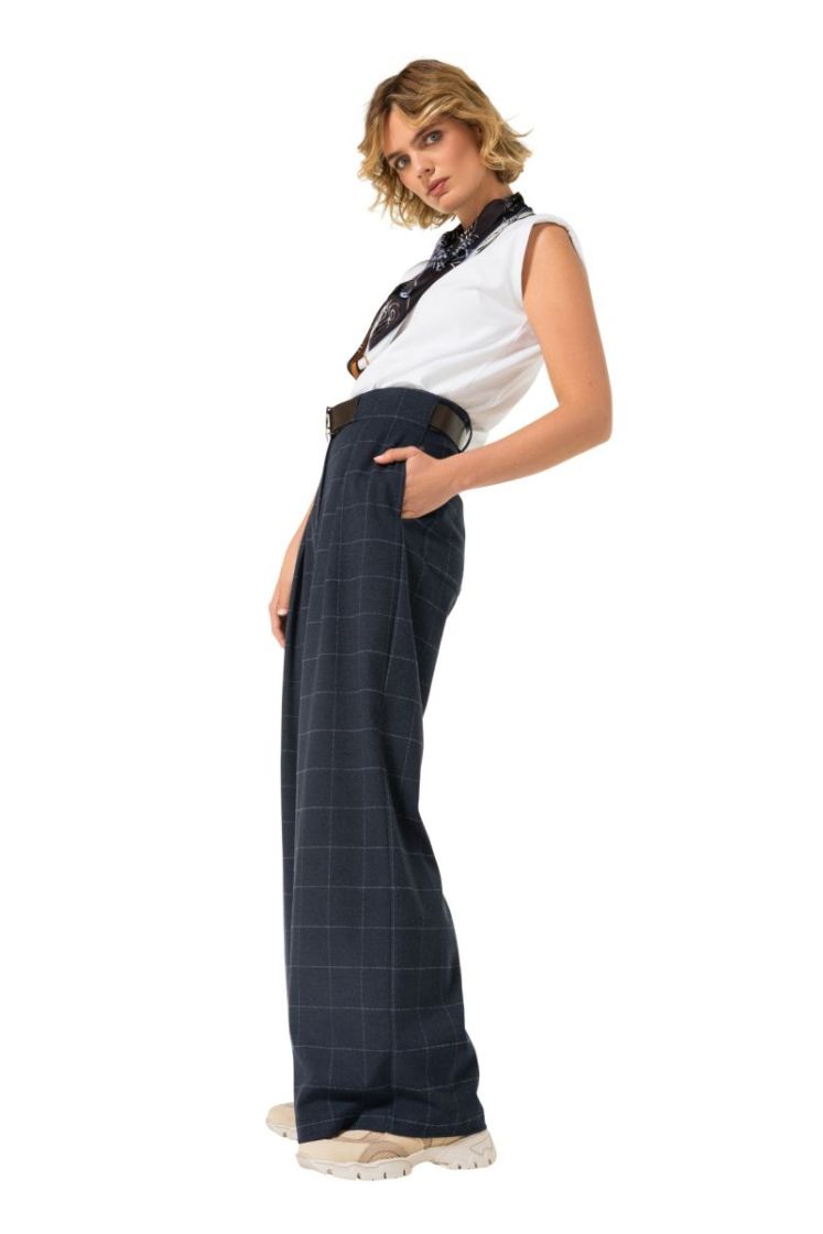 Elegante broek met subtiele ru 21 Midnight Blu