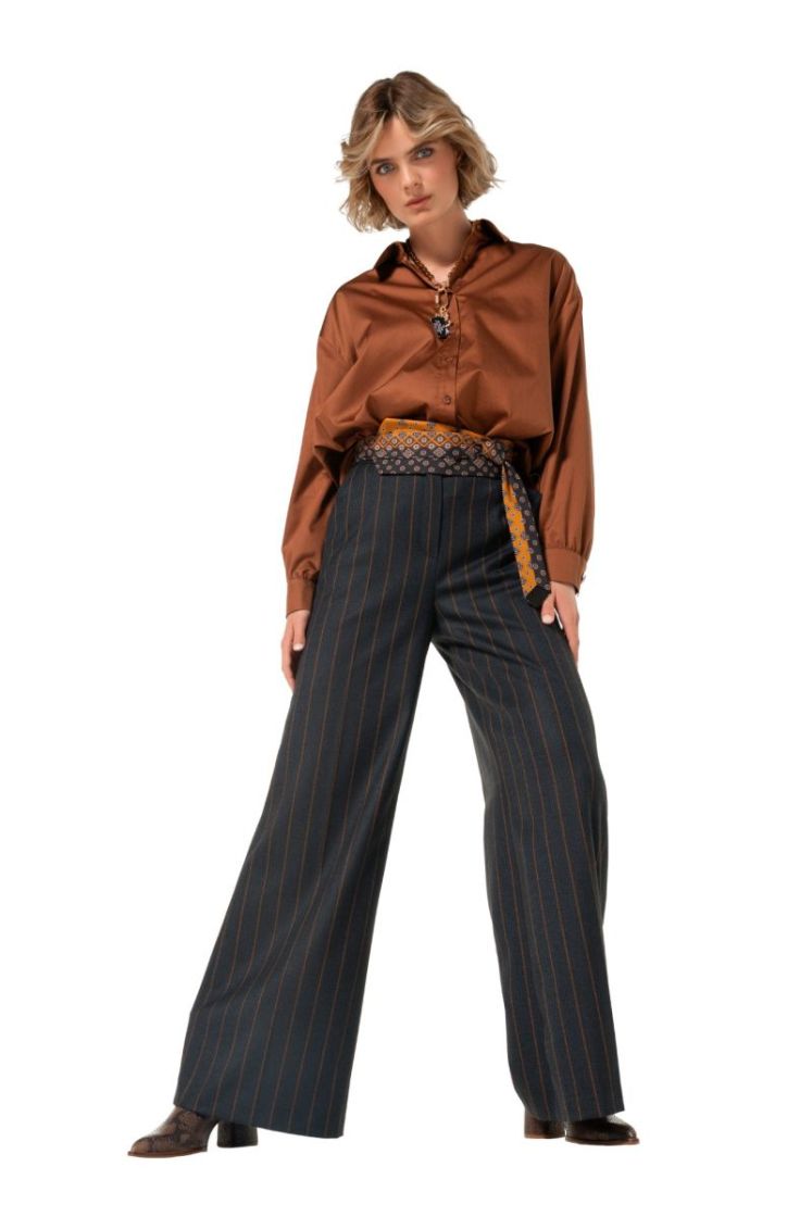 Blouse in shiny katoen 36 Caramello