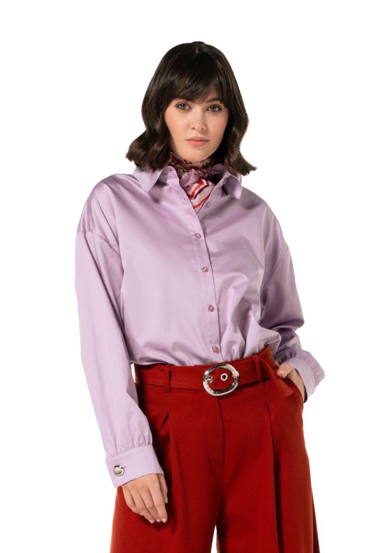 Blouse in shiny katoen 41 Light Violet