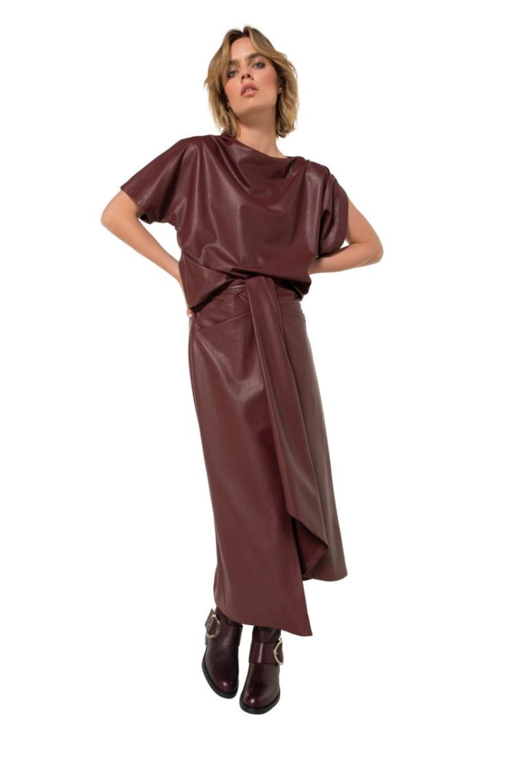Midi-rok in vegan leather 51 Wine Red