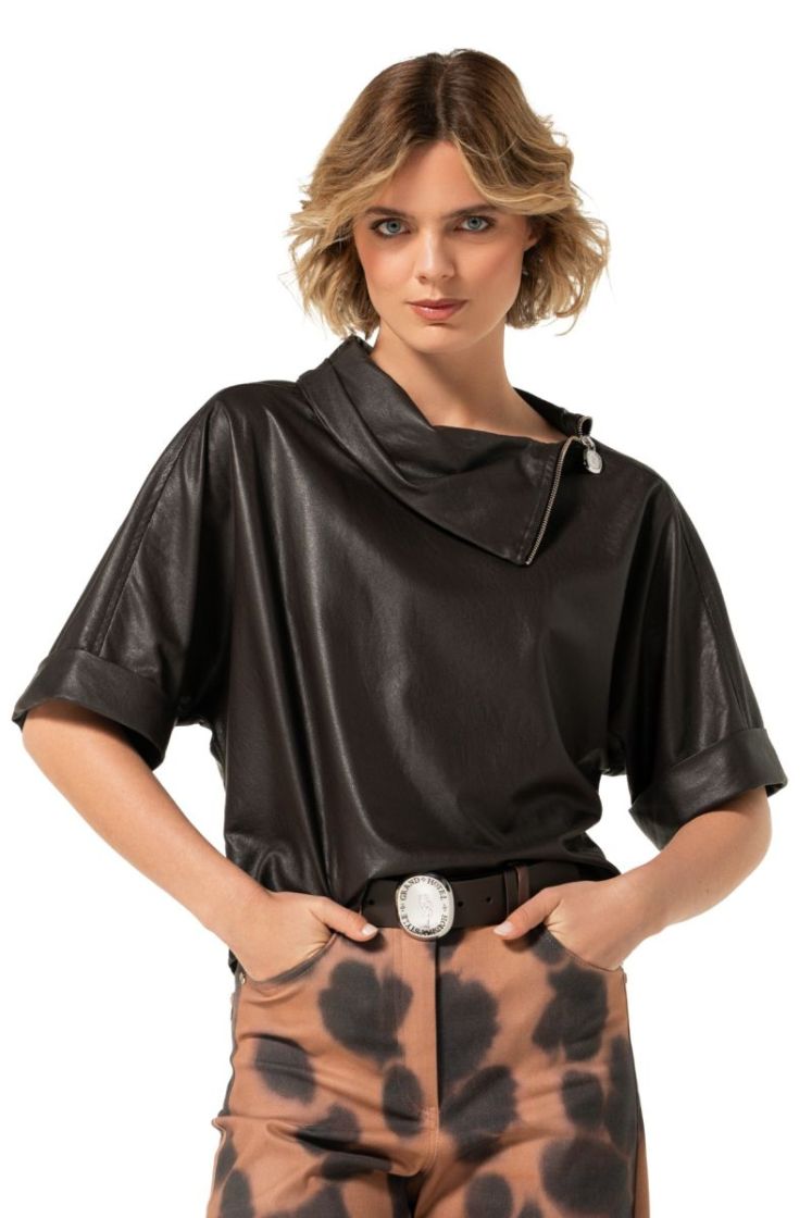 Rechte top in vegan leather 30 Coffee