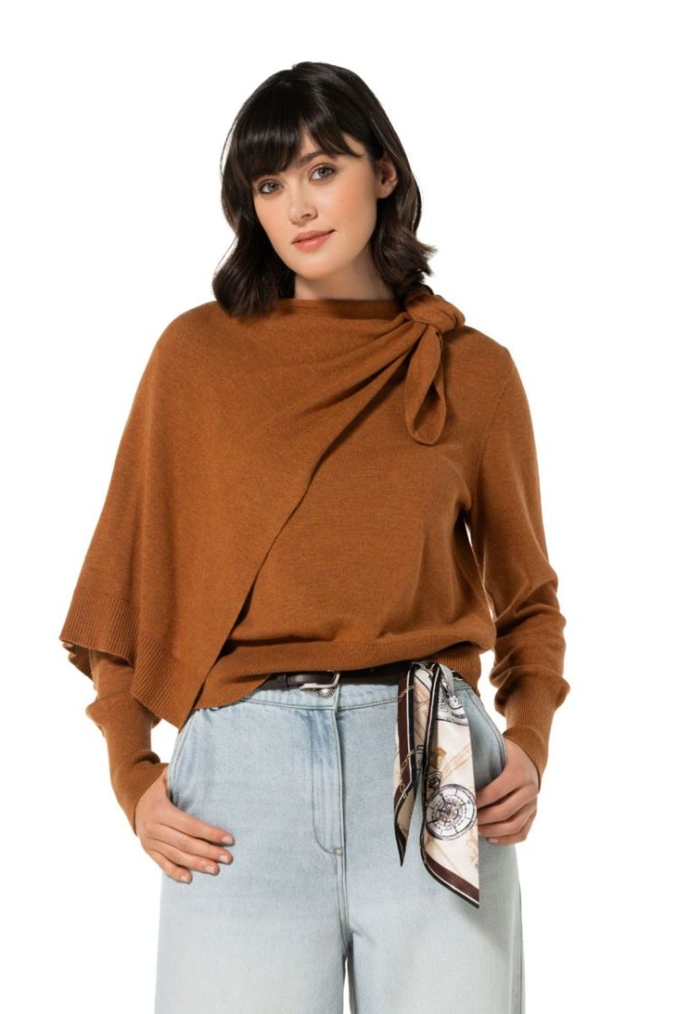 Elegante pull met strik- en sc 36 Caramello