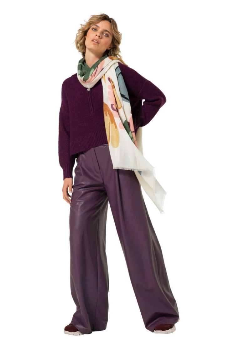 Soepele trui met vegan leather 45 Plum