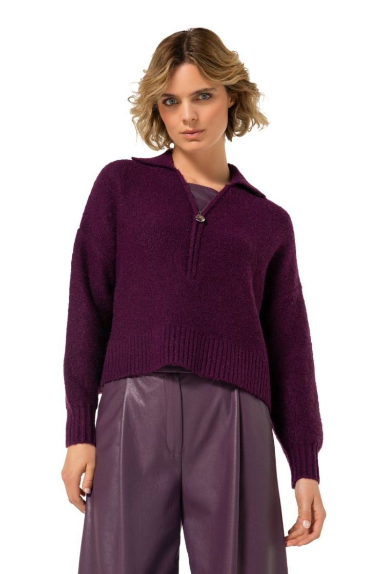 Soepele trui met vegan leather 45 Plum