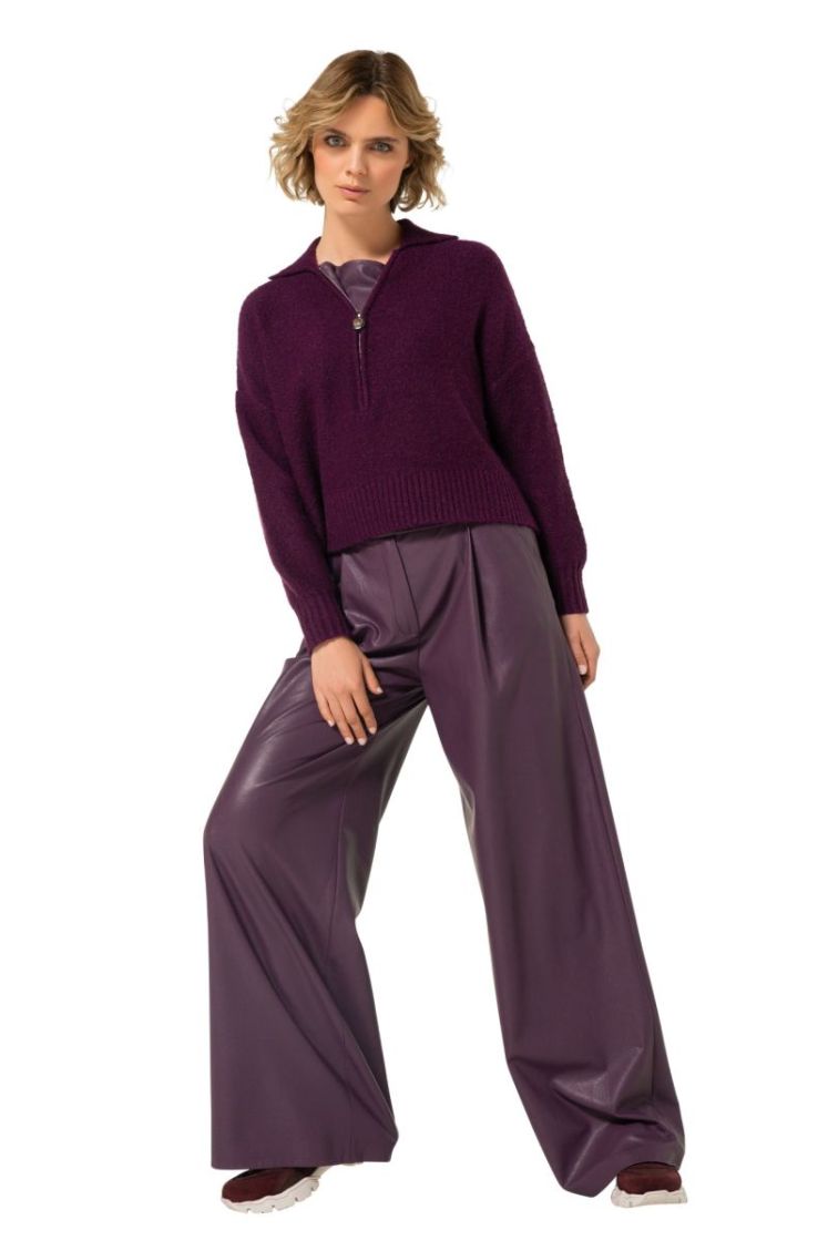 Soepele trui met vegan leather 45 Plum