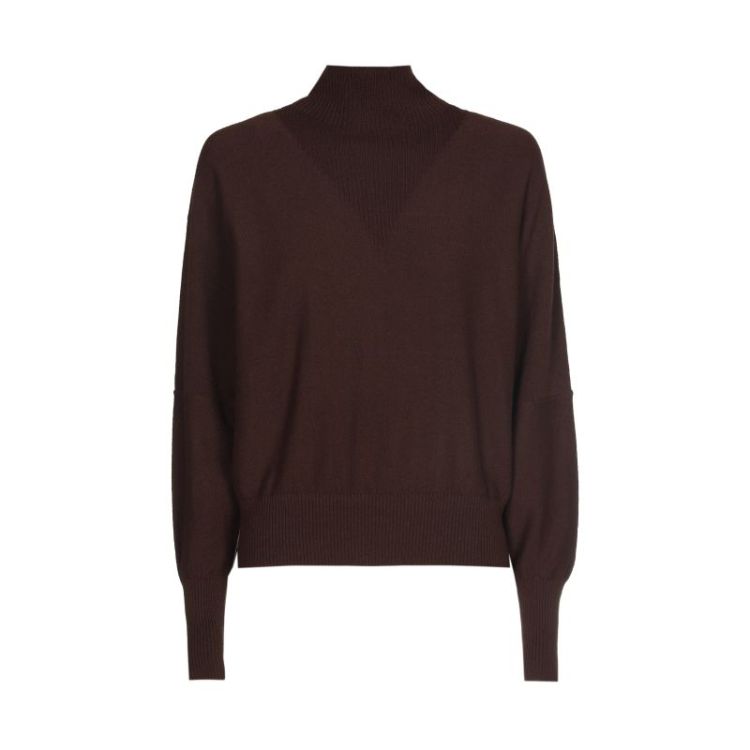 Fijngebreide pull met V-detail 32 Cacao