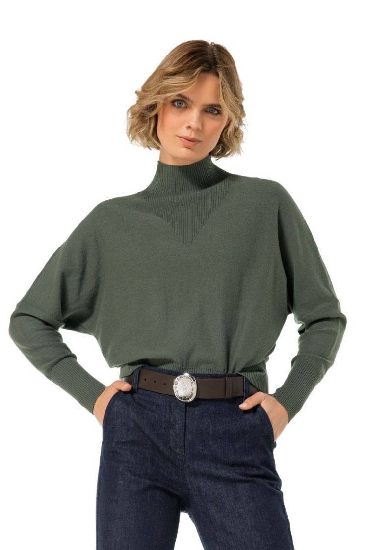 Fijngebreide pull met V-detail 61 Green