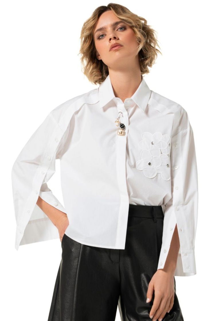 Hemdblouse in katoen met brode 90 White