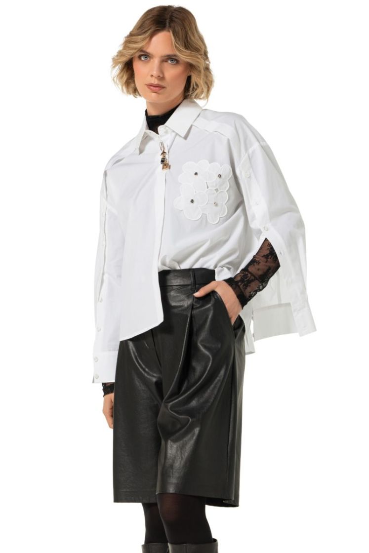 Hemdblouse in katoen met brode 90 White